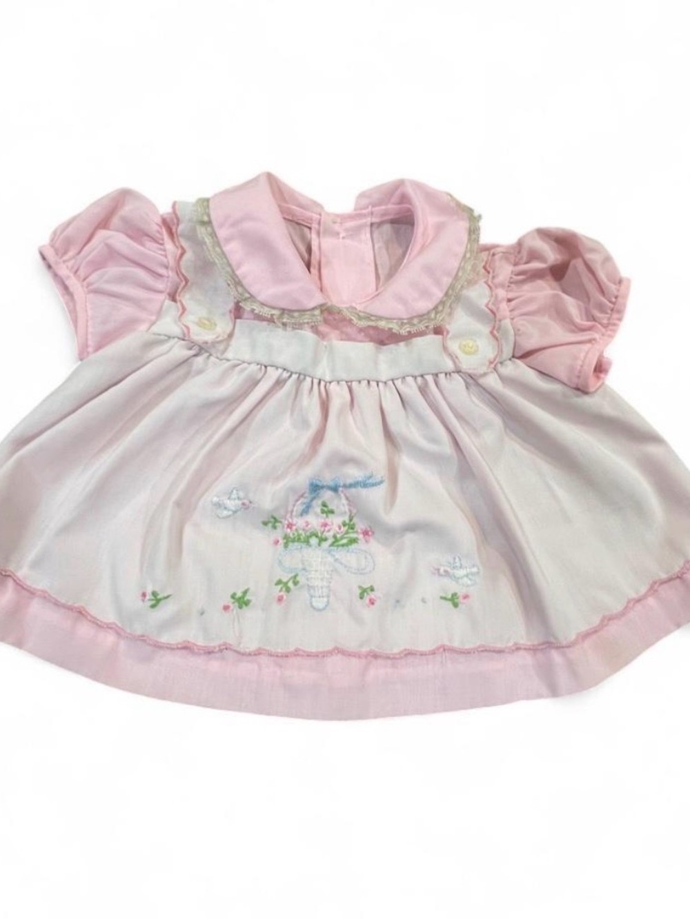 Vintage Pink Baby Dress with Embroidered Basket